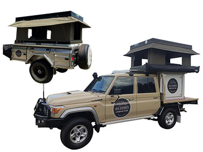 WA 79 Series Landcruiser 4WD con Roof Top Tienda y Carpa, POD y Camper Trailer | 5 personas